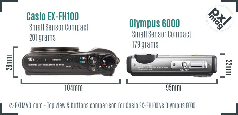 Casio EX-FH100 vs Olympus 6000 top view buttons comparison