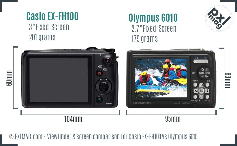 Casio EX-FH100 vs Olympus 6010 Screen and Viewfinder comparison