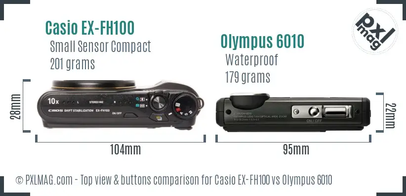 Casio EX-FH100 vs Olympus 6010 top view buttons comparison