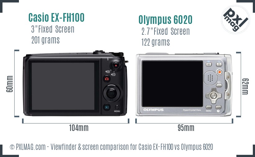 Casio EX-FH100 vs Olympus 6020 Screen and Viewfinder comparison