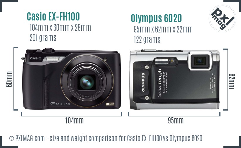 Casio EX-FH100 vs Olympus 6020 size comparison