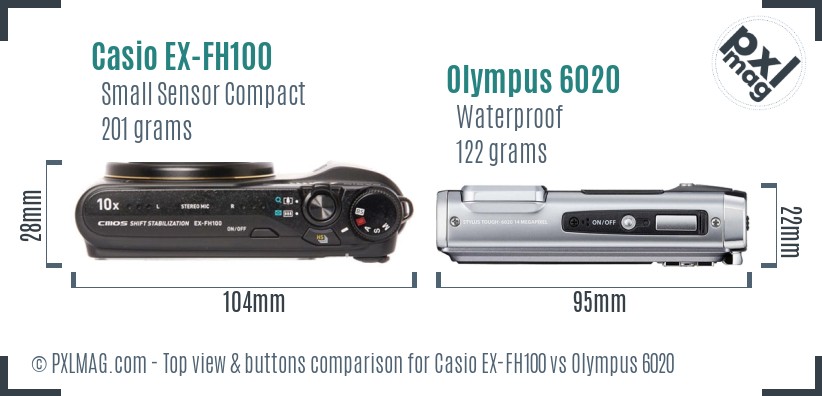 Casio EX-FH100 vs Olympus 6020 top view buttons comparison