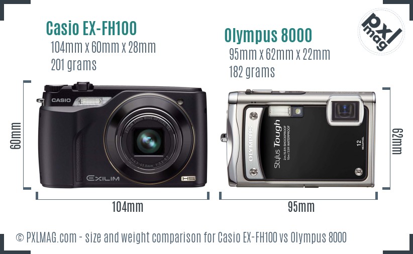 Casio EX-FH100 vs Olympus 8000 size comparison