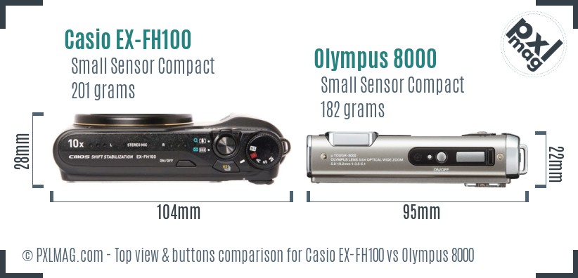 Casio EX-FH100 vs Olympus 8000 top view buttons comparison