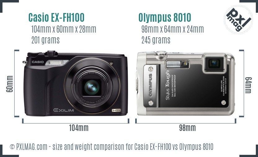 Casio EX-FH100 vs Olympus 8010 size comparison