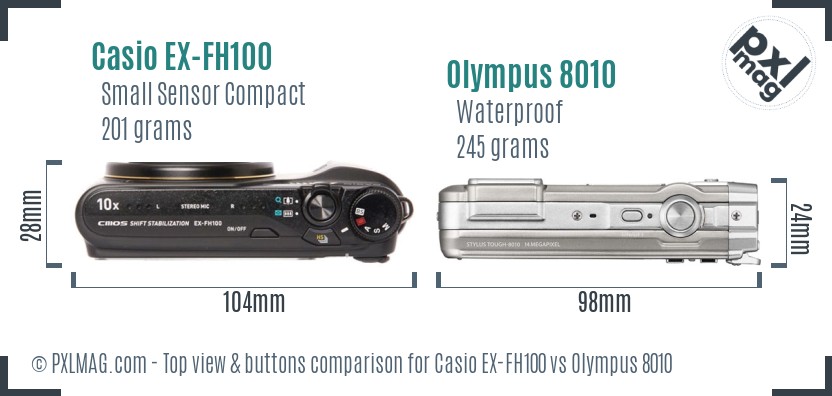 Casio EX-FH100 vs Olympus 8010 top view buttons comparison