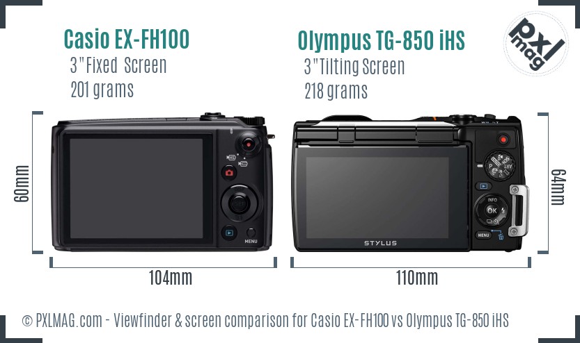 Casio EX-FH100 vs Olympus TG-850 iHS Screen and Viewfinder comparison