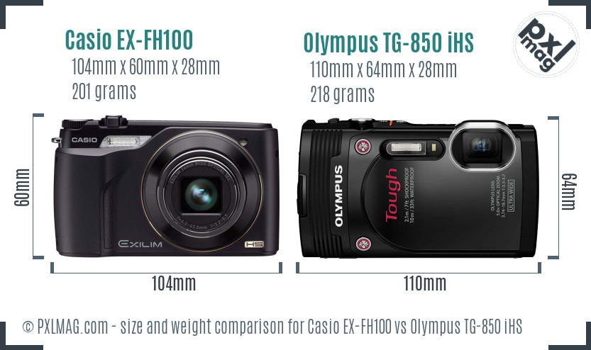 Casio EX-FH100 vs Olympus TG-850 iHS size comparison