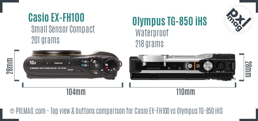 Casio EX-FH100 vs Olympus TG-850 iHS top view buttons comparison