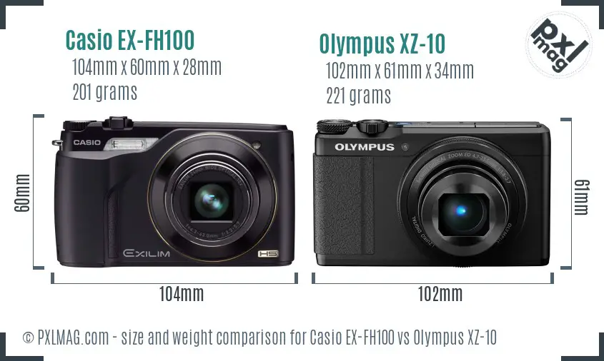 Casio EX-FH100 vs Olympus XZ-10 size comparison Casio EX-FH100 vs Olympus XZ-10 size comparison