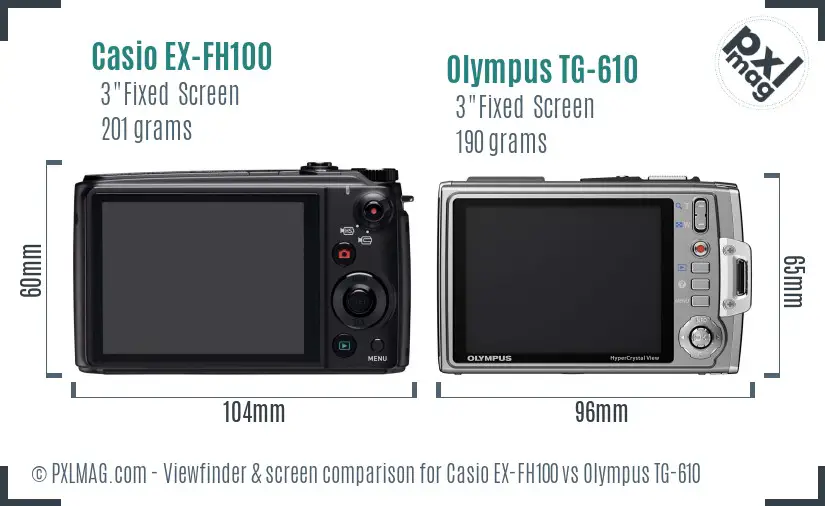 Casio EX-FH100 vs Olympus TG-610 Screen and Viewfinder comparison