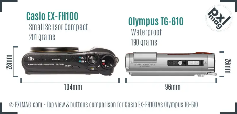 Casio EX-FH100 vs Olympus TG-610 top view buttons comparison