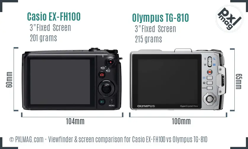 Casio EX-FH100 vs Olympus TG-810 Screen and Viewfinder comparison