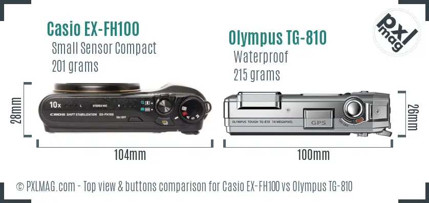 Casio EX-FH100 vs Olympus TG-810 top view buttons comparison