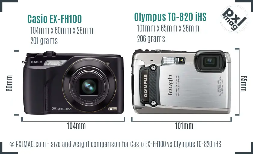 Size comparison of Casio EX-FH100 and Olympus TG-820 iHS