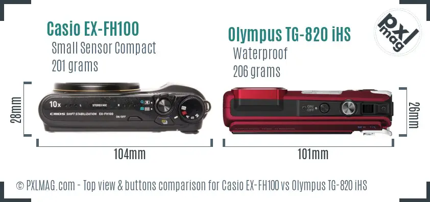 Top view design and control layout of Casio EX-FH100 and Olympus TG-820 iHS