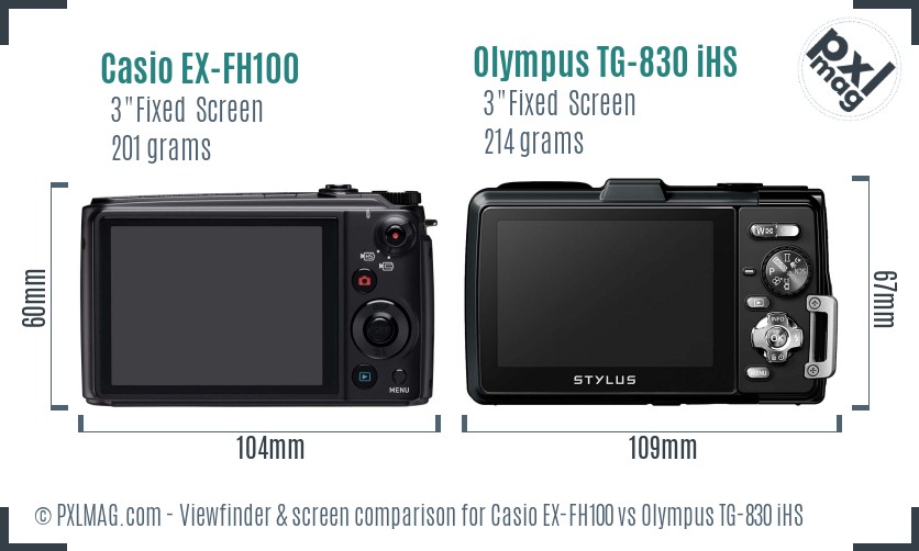 Casio EX-FH100 vs Olympus TG-830 iHS Screen and Viewfinder comparison
