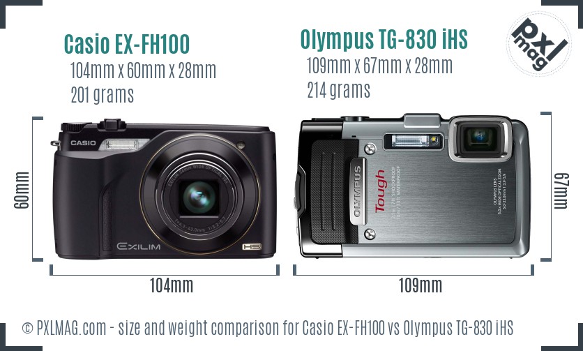 Casio EX-FH100 vs Olympus TG-830 iHS size comparison Casio EX-FH100 vs Olympus TG-830 iHS size comparison
