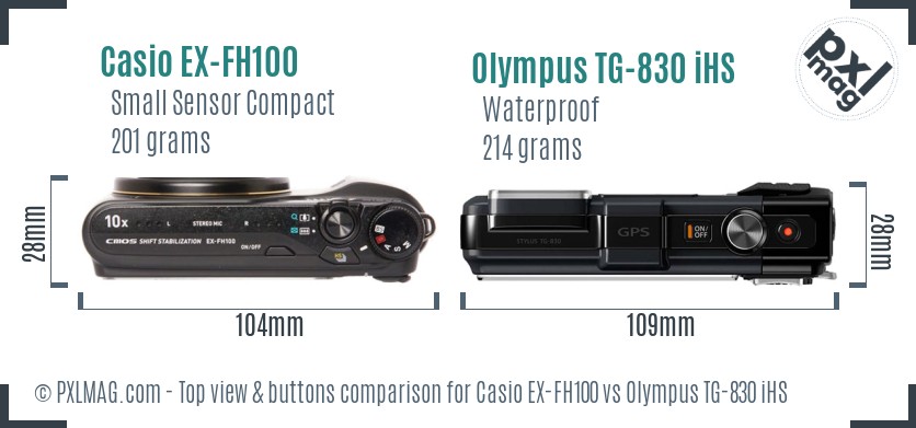 Casio EX-FH100 vs Olympus TG-830 iHS top view buttons comparison