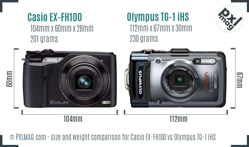 Casio EX-FH100 vs Olympus TG-1 iHS size comparison