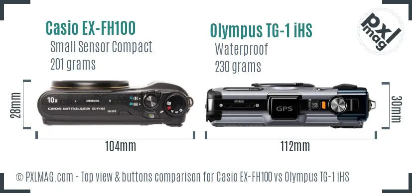 Casio EX-FH100 vs Olympus TG-1 iHS top view buttons comparison