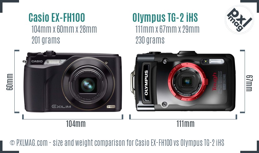 Casio EX-FH100 vs Olympus TG-2 iHS size comparison