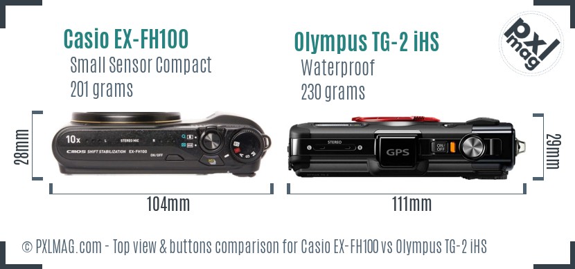 Casio EX-FH100 vs Olympus TG-2 iHS top view buttons comparison