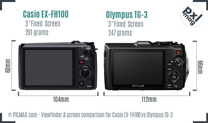 Casio EX-FH100 vs Olympus TG-3 Screen and Viewfinder comparison