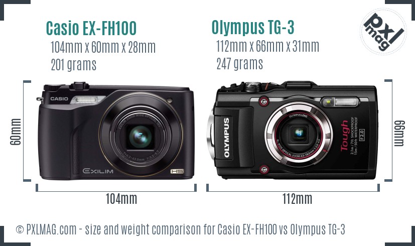 Casio EX-FH100 vs Olympus TG-3 size comparison