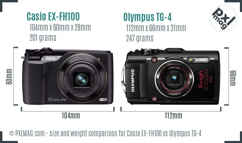 Casio EX-FH100 vs Olympus TG-4 size comparison Casio EX-FH100 vs Olympus TG-4 size comparison