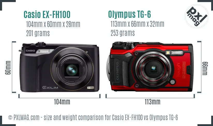 Casio EX-FH100 vs Olympus TG-6 size comparison Casio EX-FH100 vs Olympus TG-6 size comparison