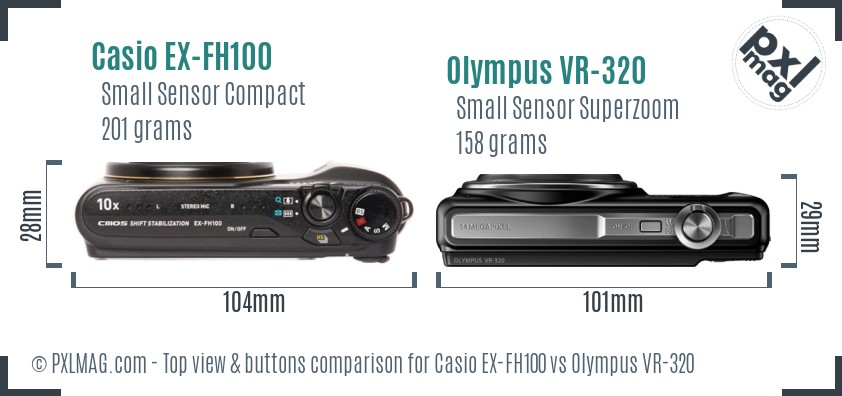 Casio EX-FH100 vs Olympus VR-320 top view buttons comparison