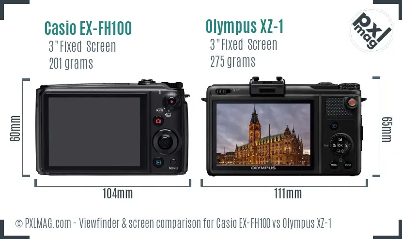 Casio EX-FH100 vs Olympus XZ-1 Screen and Viewfinder comparison