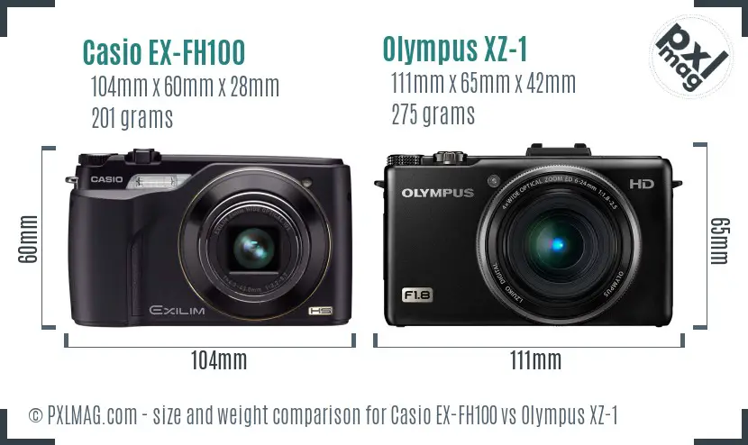 Casio EX-FH100 vs Olympus XZ-1 size comparison