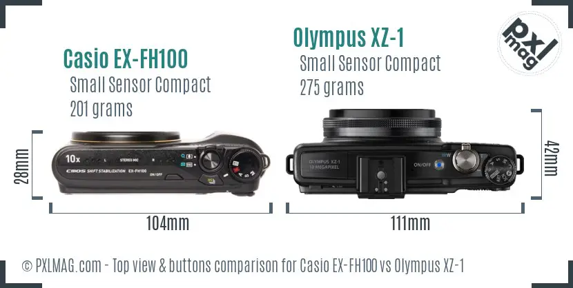 Casio EX-FH100 vs Olympus XZ-1 top view buttons comparison