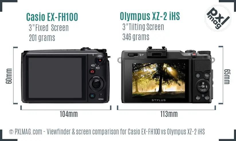 Casio EX-FH100 vs Olympus XZ-2 iHS Screen and Viewfinder comparison