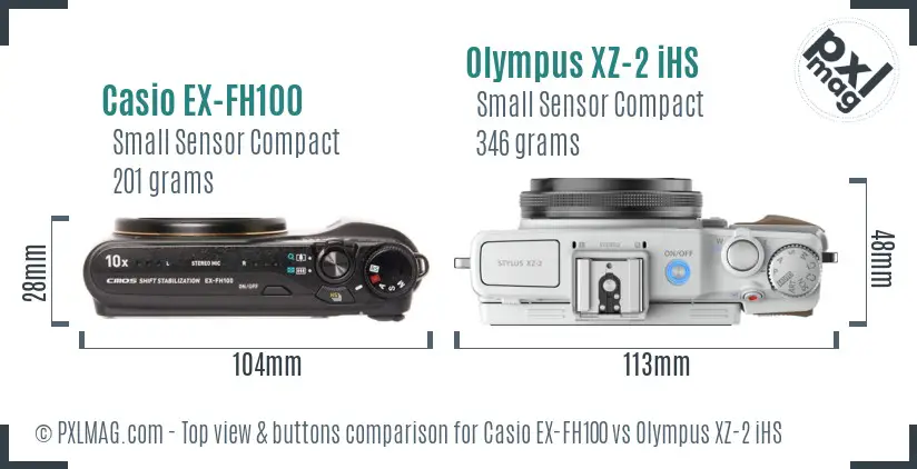 Casio EX-FH100 vs Olympus XZ-2 iHS top view buttons comparison