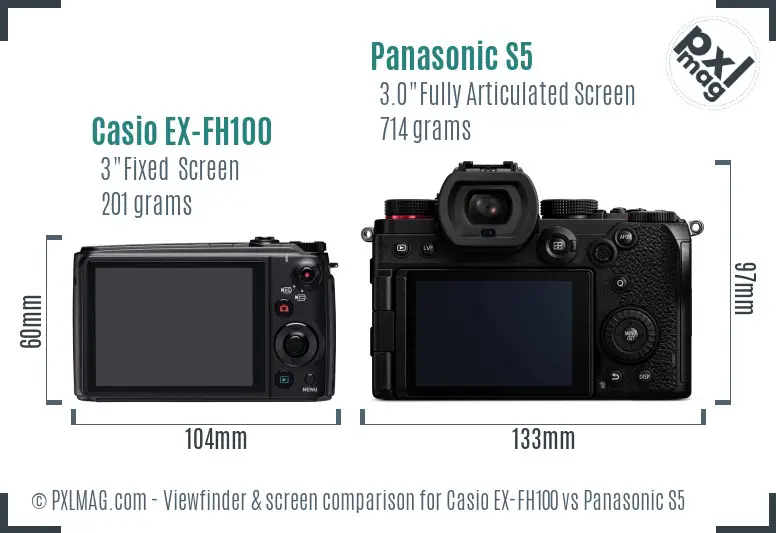 Casio EX-FH100 vs Panasonic S5 Screen and Viewfinder comparison