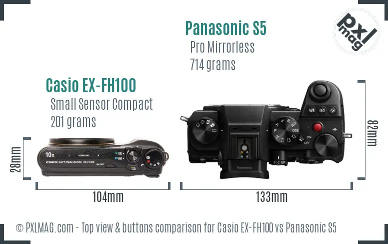 Casio EX-FH100 vs Panasonic S5 top view buttons comparison