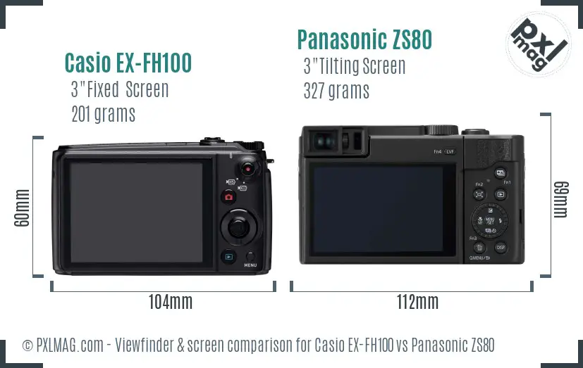 Casio EX-FH100 vs Panasonic ZS80 Screen and Viewfinder comparison