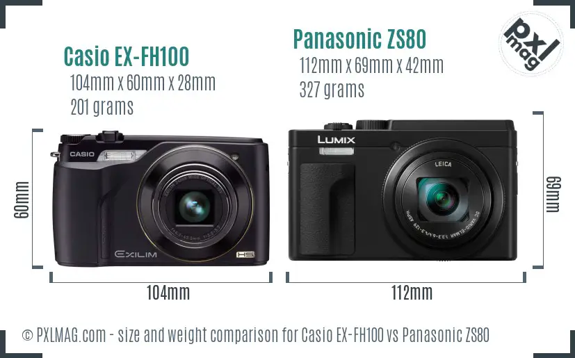 Casio EX-FH100 vs Panasonic ZS80 size comparison