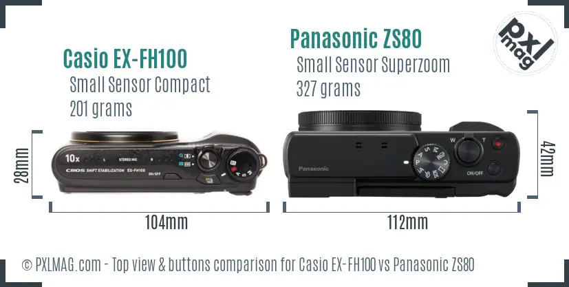 Casio EX-FH100 vs Panasonic ZS80 top view buttons comparison