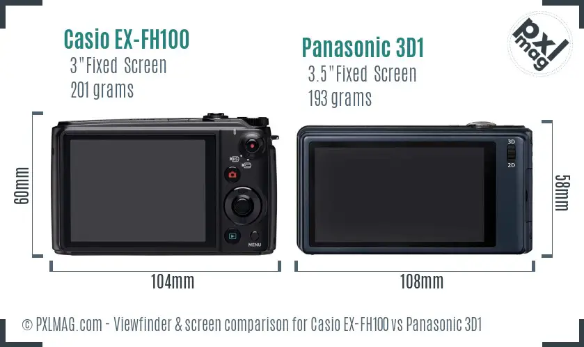 Casio EX-FH100 vs Panasonic 3D1 Screen and Viewfinder comparison Casio EX-FH100 vs Panasonic 3D1 Screen and Viewfinder comparison