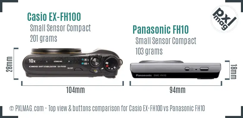 Casio EX-FH100 vs Panasonic FH10 top view buttons comparison