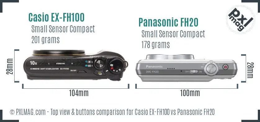 Casio EX-FH100 vs Panasonic FH20 top view buttons comparison