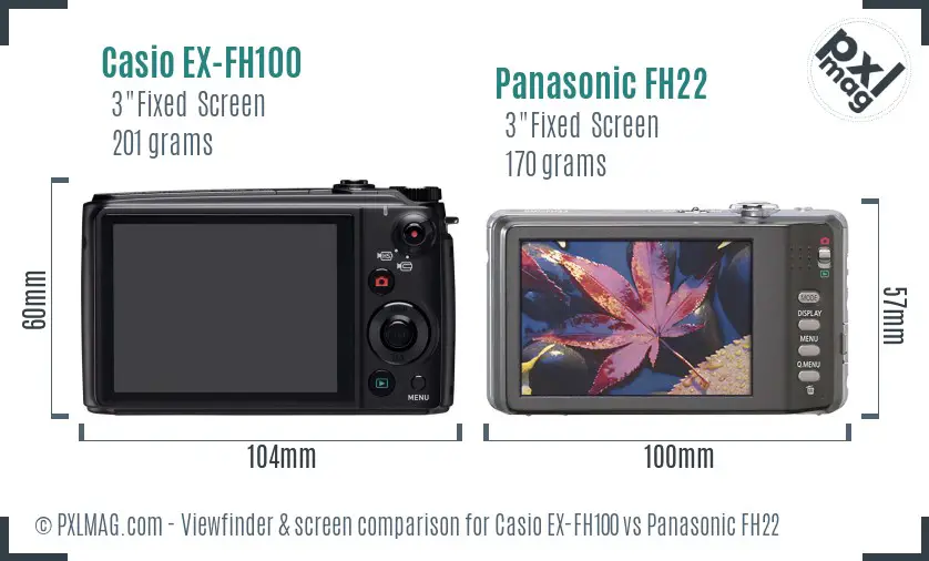 Casio EX-FH100 vs Panasonic FH22 Screen and Viewfinder comparison