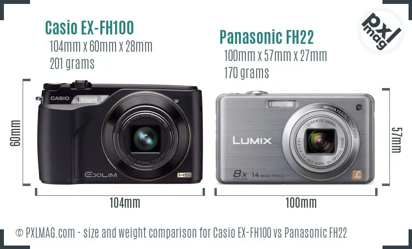 Casio EX-FH100 vs Panasonic FH22 size comparison