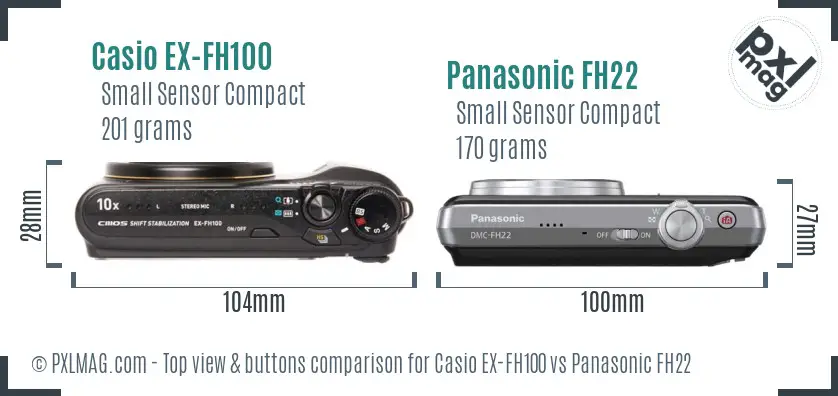 Casio EX-FH100 vs Panasonic FH22 top view buttons comparison
