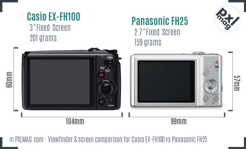 Casio EX-FH100 vs Panasonic FH25 Screen and Viewfinder comparison