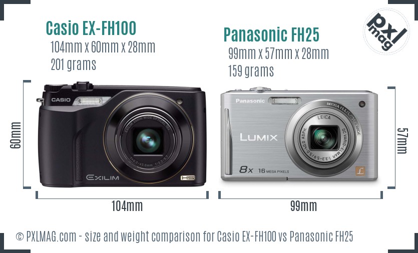 Casio EX-FH100 vs Panasonic FH25 size comparison